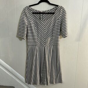 Maison Jules Striped Fit & Flare Mini Dress- Navy & White, Gold Zipper- Size L